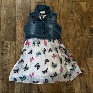 Rare Editions Girls Dress with Denim Vest Set